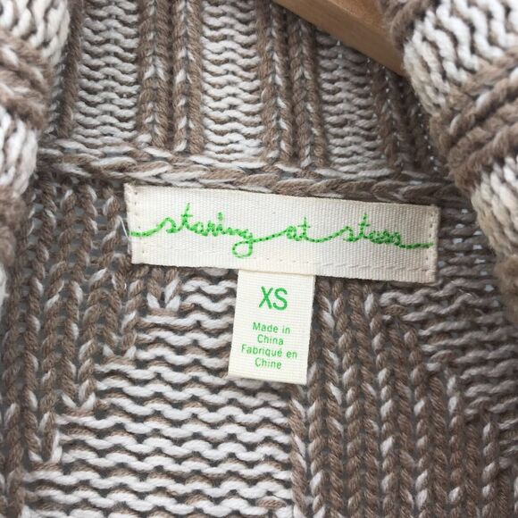 Anthropologie Staring at Stars Cardigan Sweater Womens XS Chevron Tan Ivory - Picture 2 of 9